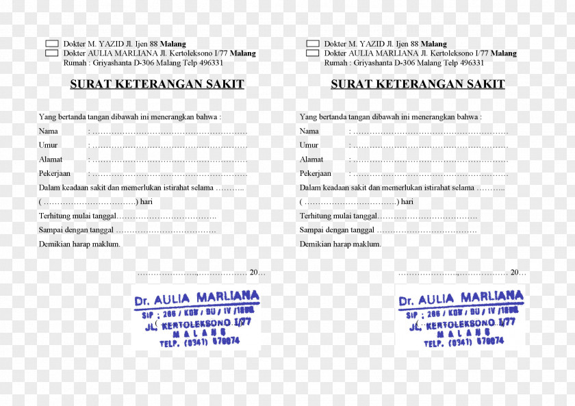 Document Physician Sick Letter Aulia PNG
