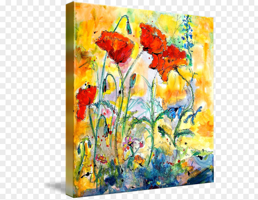 Poppies Watercolor Floral Design Painting Modern Art PNG