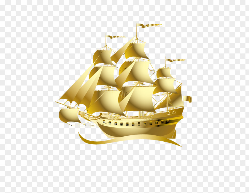 Vector Golden Boat Sailing Ship PNG