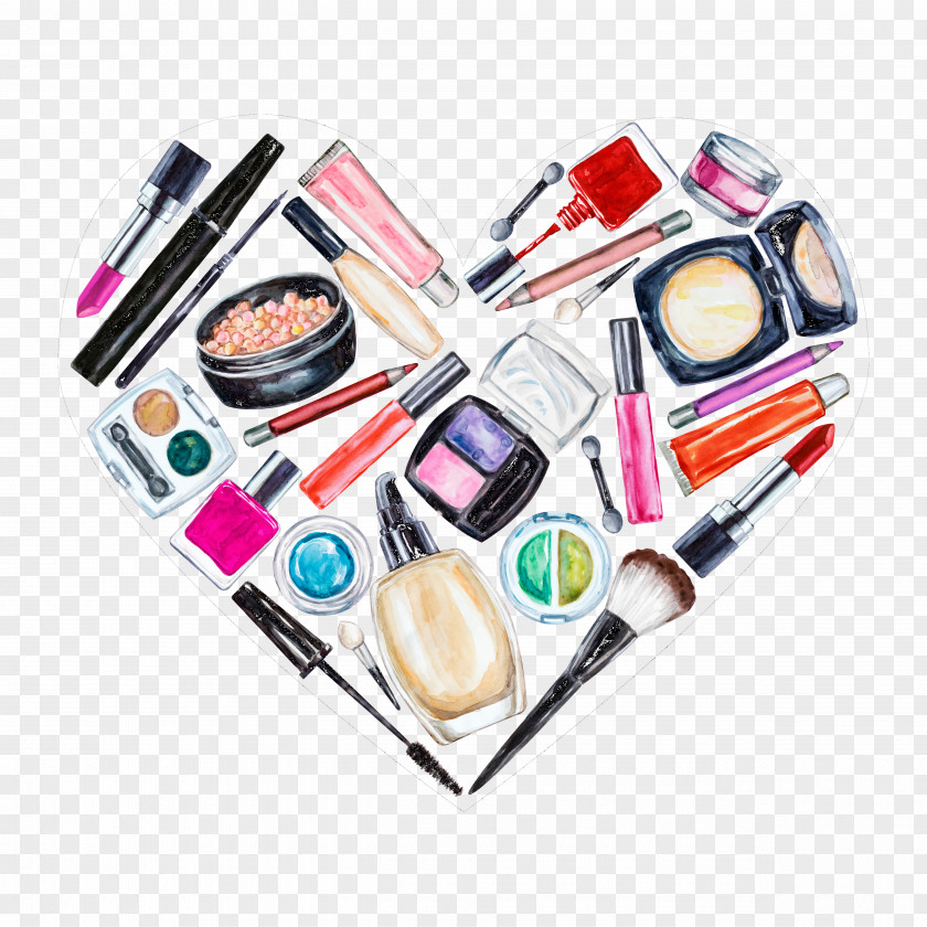 Creative Makeup Tools Eye Shadow Cosmetics Foundation Lip Gloss Watercolor Painting PNG