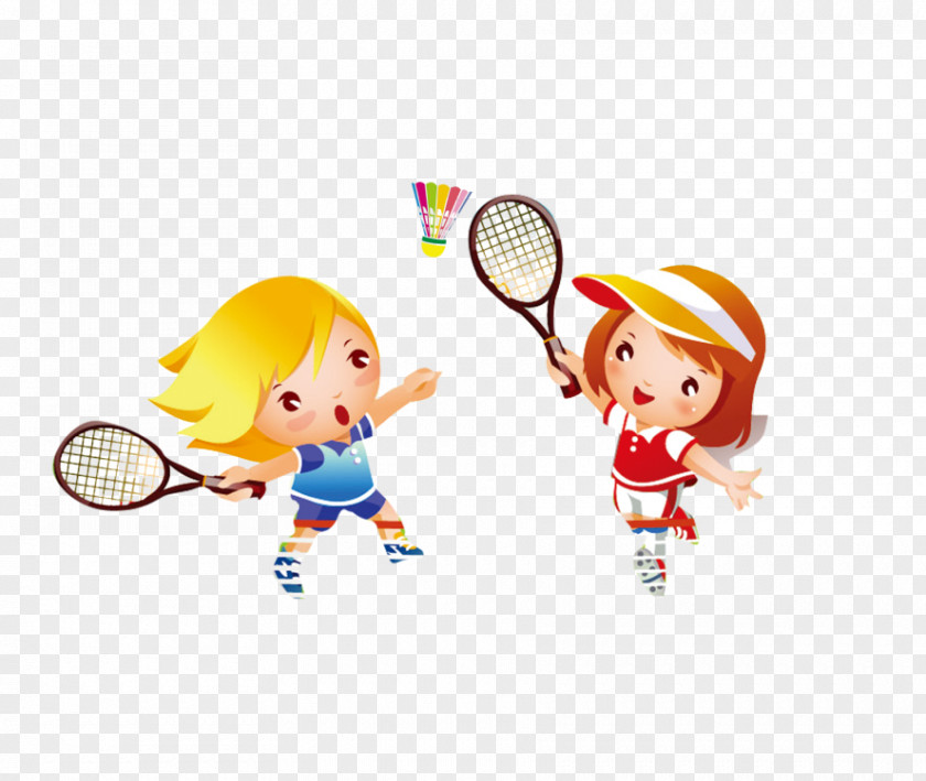 Cartoon Student Child Playing Badminton Tennis PNG
