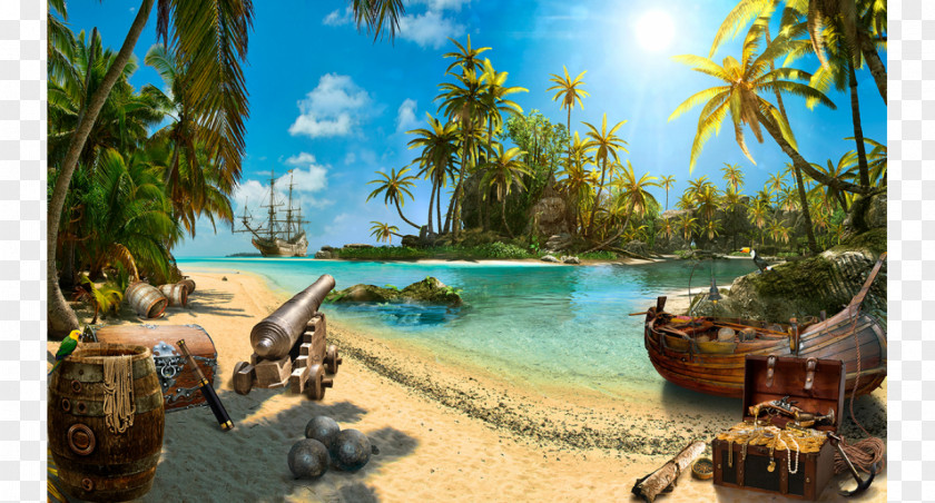 Pirates Treasure Island Piracy Fototapet Wallpaper PNG
