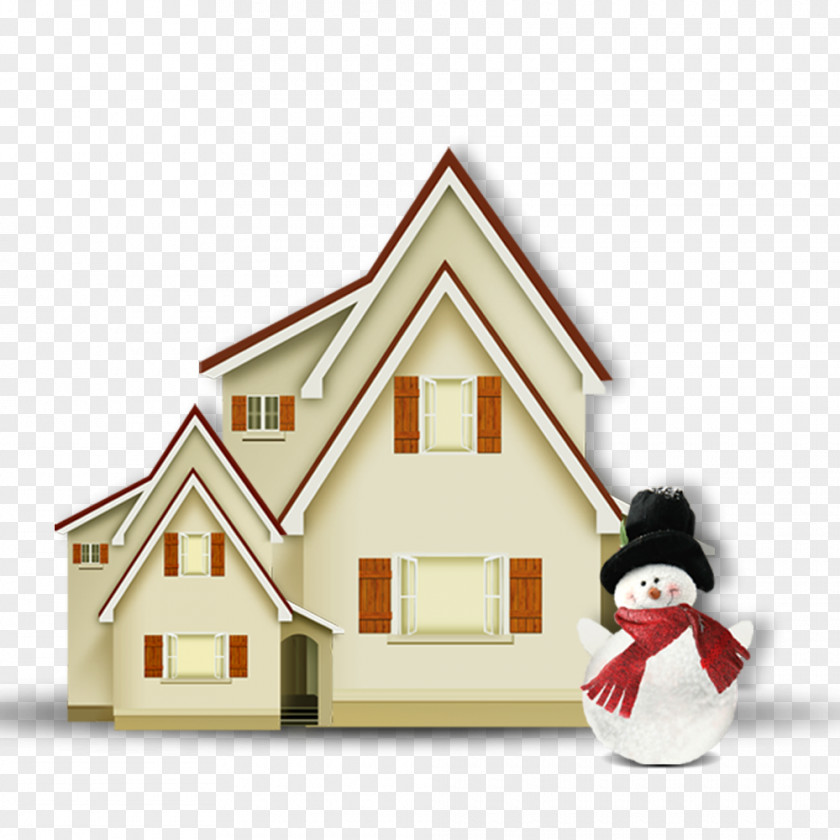 Villa Snowman Pull Material Free Christmas Decoration House PNG