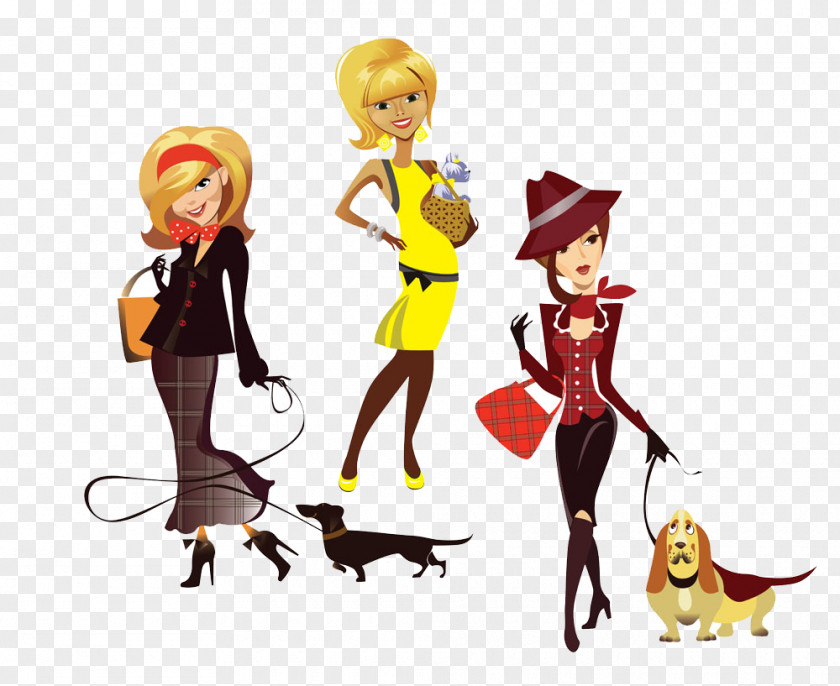Fashionable Women Cartoon Character Clip Art PNG