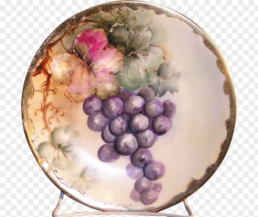 Hand Painted Grapes Tableware Grapevines Plate Violet PNG