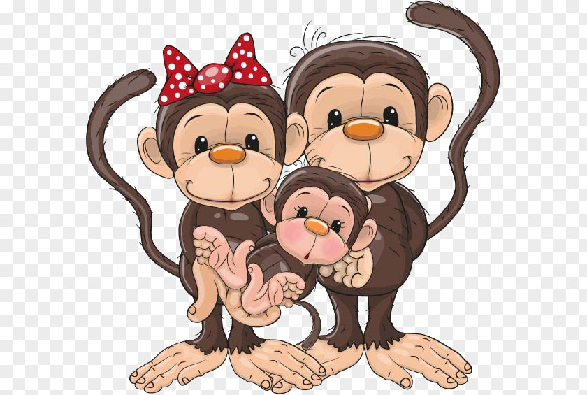 Harmonious Family Of Three Monkeys Monkey Cartoon Clip Art PNG