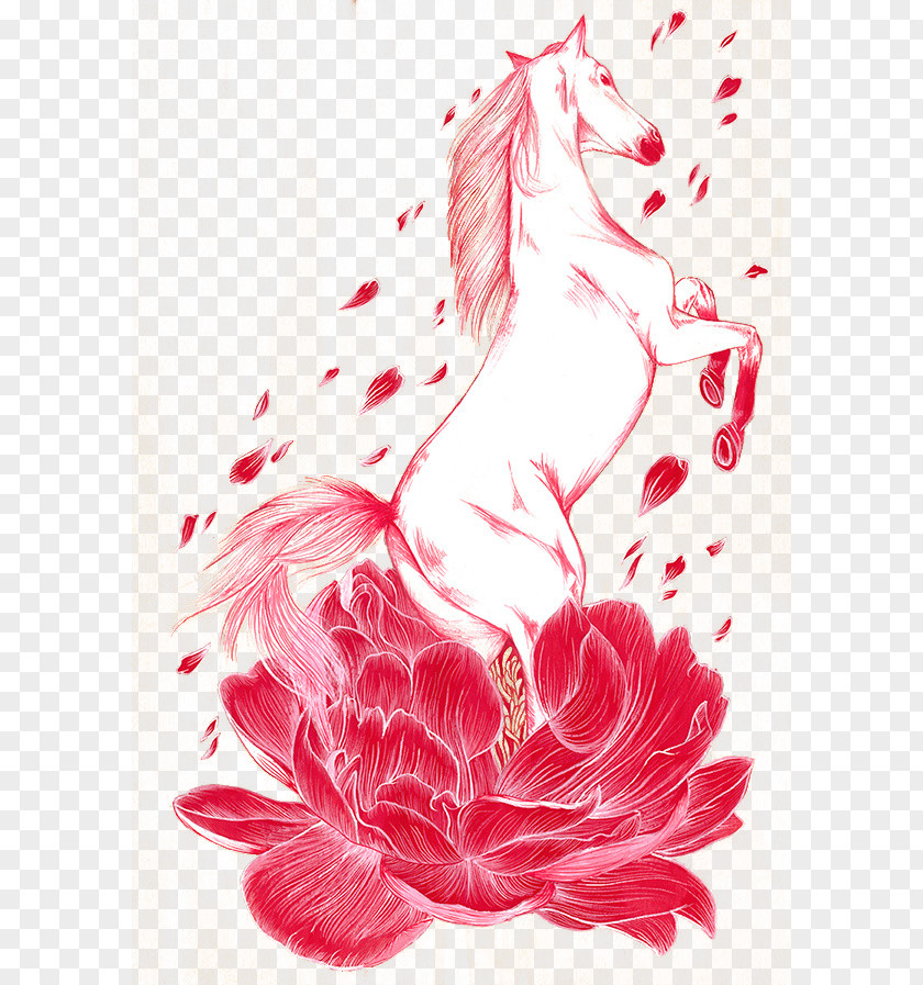 Hand-painted Horse Visual Arts Floral Design Drawing Illustration PNG