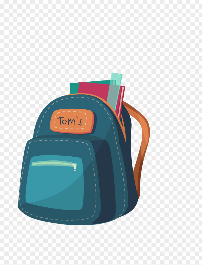 Vector Blue Three-dimensional Bag Shoulder School Supplies PNG