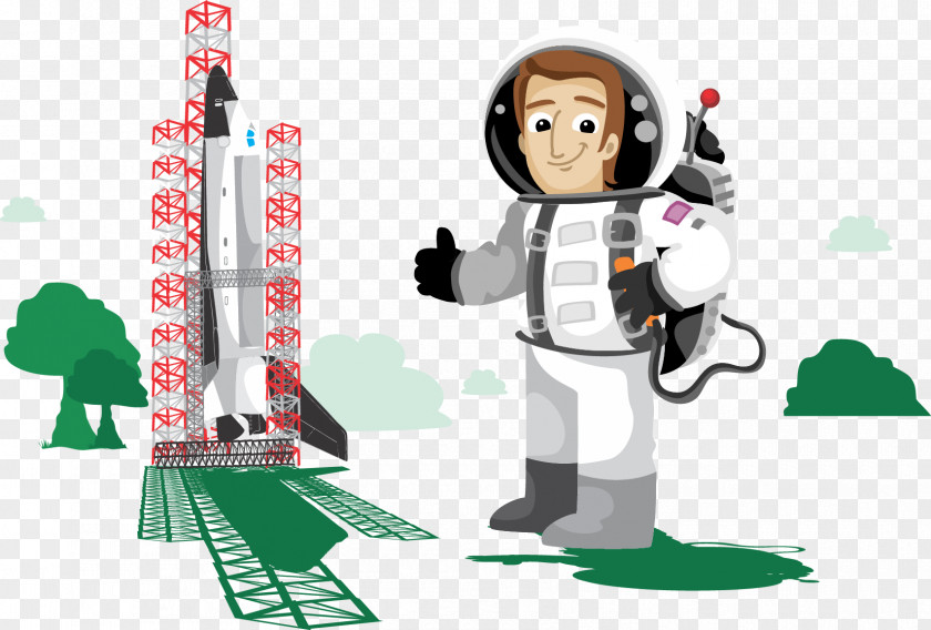 Vector Rocket Launch Astronaut Cartoon Illustration PNG