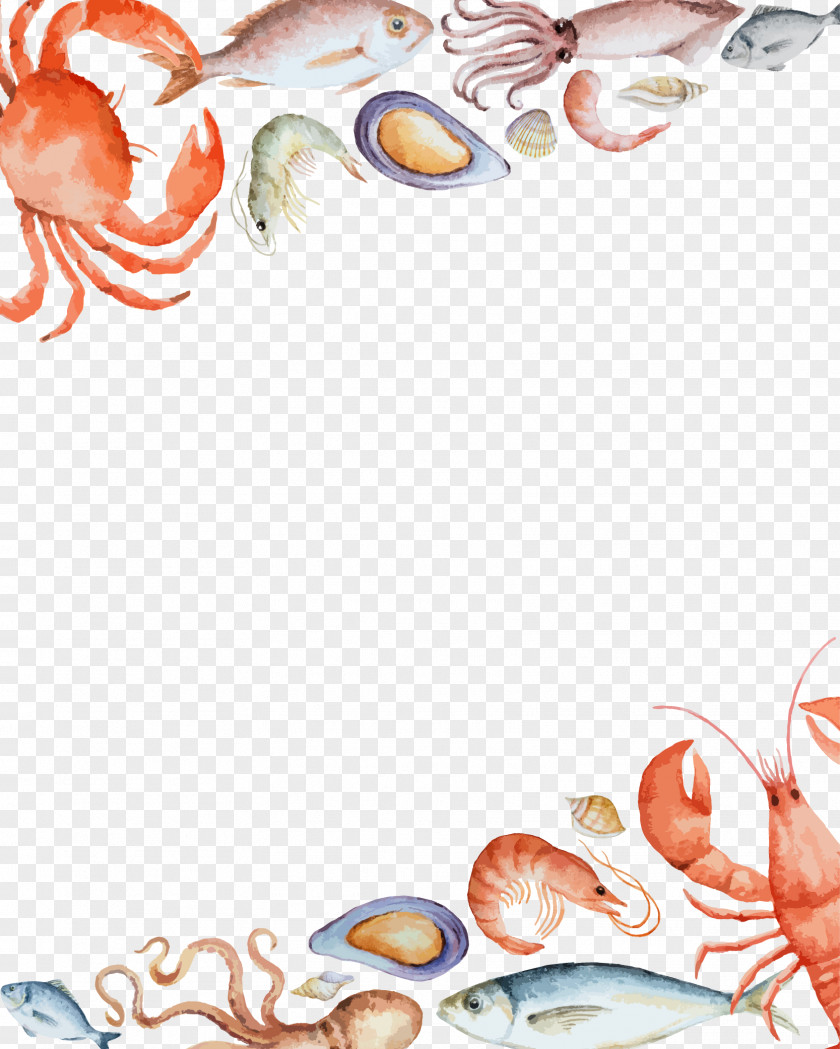 Vector Seafood Border Background Crab PNG