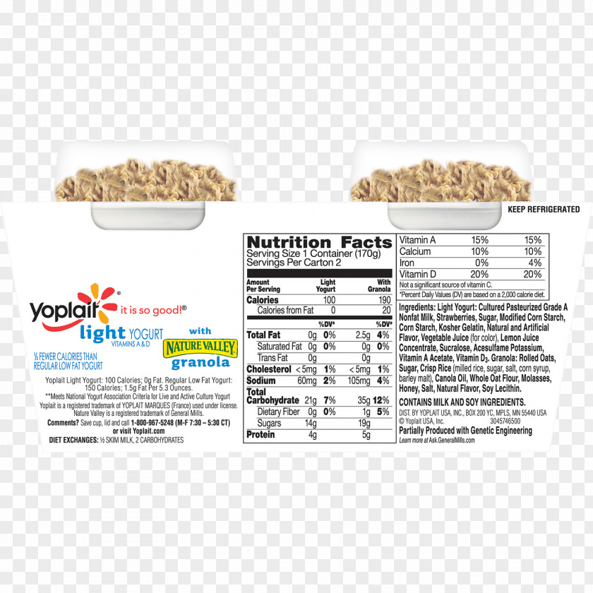 Strawberry Food Yoplait Yoghurt Nutrition Facts Label Granola PNG