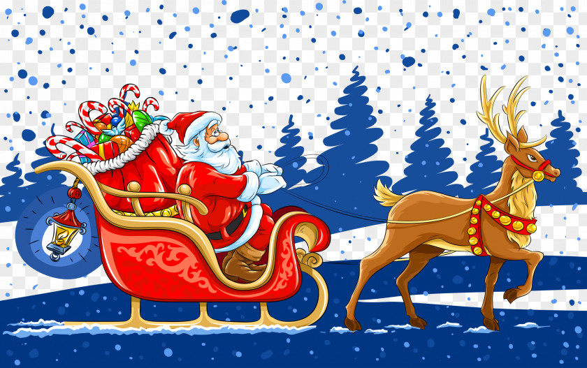 Vector Santa Claus Reindeer Christmas Gift Illustration PNG