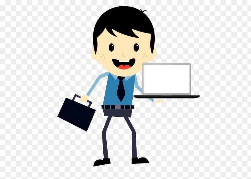 The Man With Computer Laptop Cartoon PNG