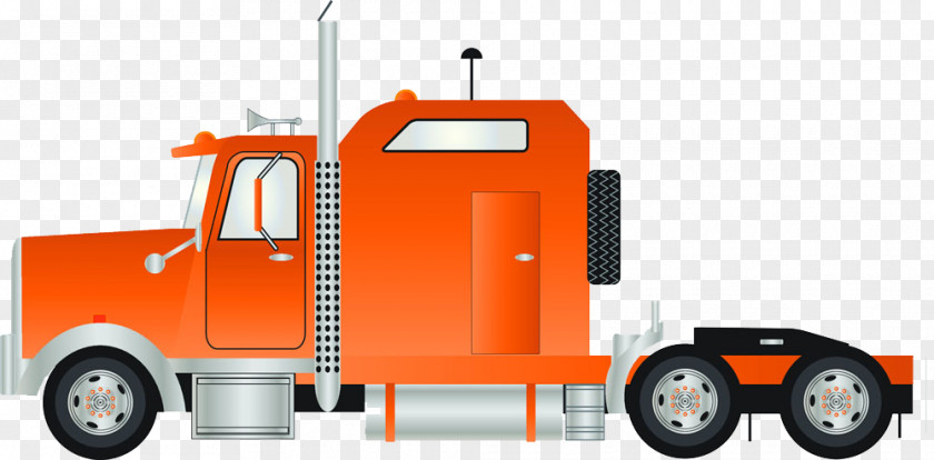 Cartoon Painted Orange Truck Pull Semi-trailer Tractor Unit PNG