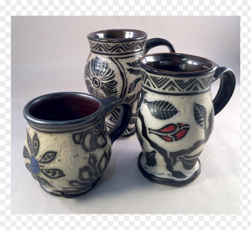 Cup Pottery Ceramic Mug Sgraffito PNG