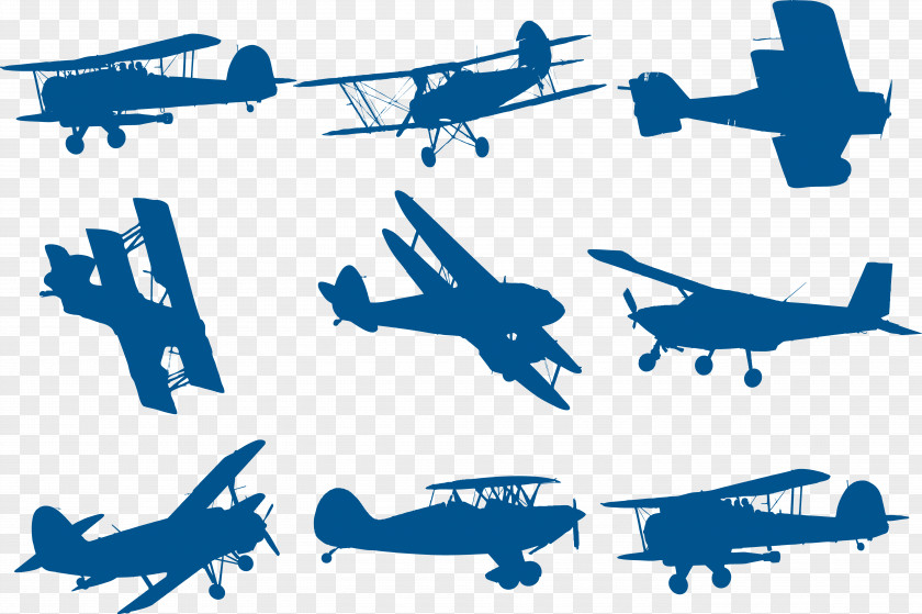 Blue Plane Airplane Biplane Silhouette Download PNG