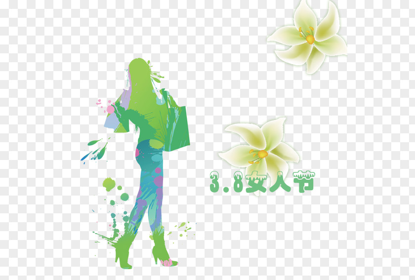 38 Hand-painted Women's Day Shopping Woman Silhouette Illustration PNG