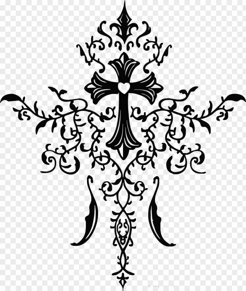 Black And White Crows Heart Christian Cross Crucifixion PNG