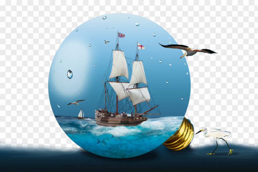 Art Lamp In The Ocean Sailing Ship Sailboat Sailor PNG