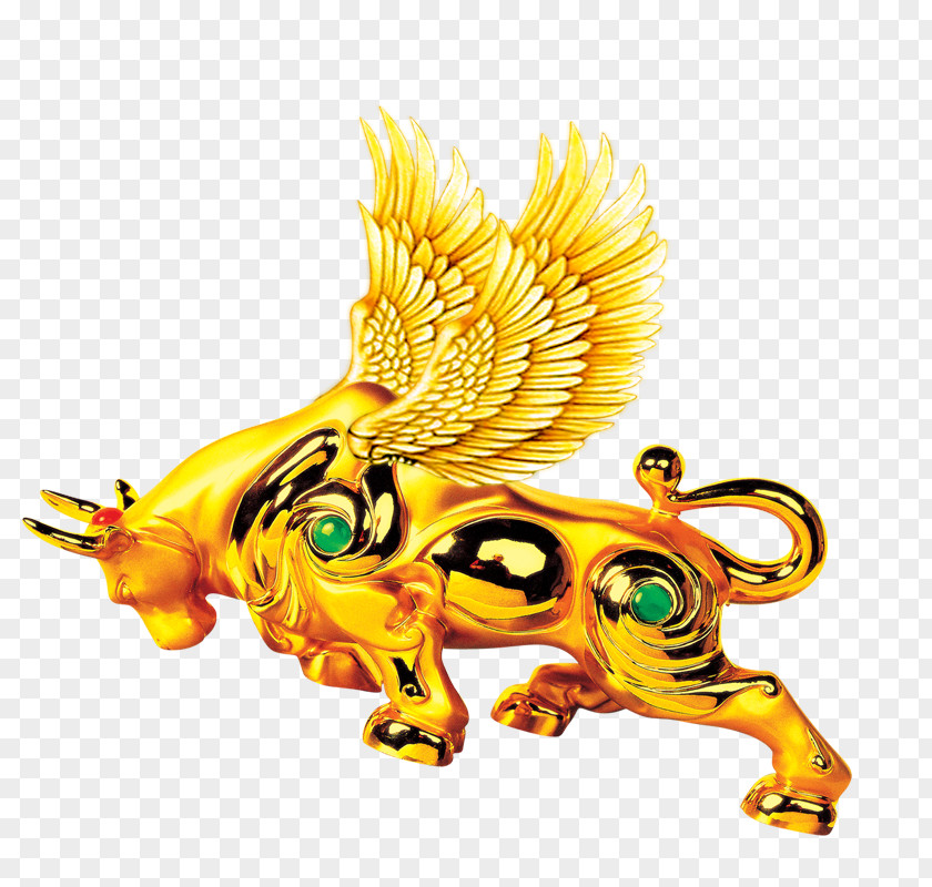 Taurus With Wings Gold Metal PNG