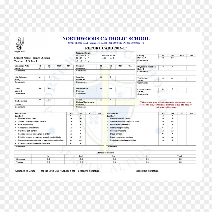 School Catholic Grading In Education Student Report Card PNG