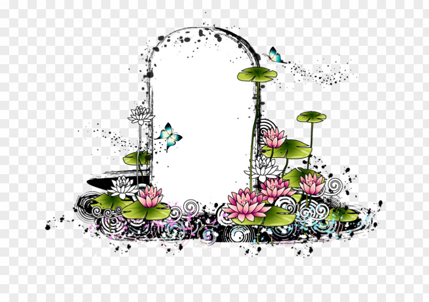 Ink And Lotus Frame Constituted Illustration PNG