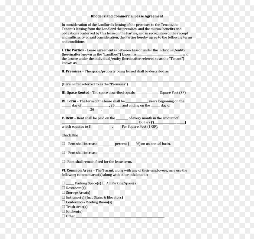 Rental Agreement Lease Contract Form Template PNG