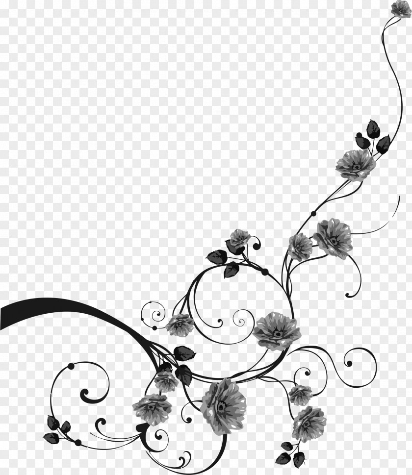Flourish Flower Rose Black And White Clip Art PNG