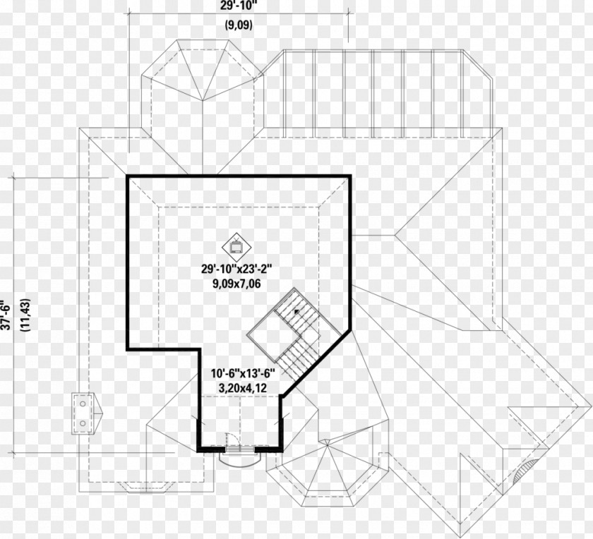 European Style Square Floor Plan House White PNG