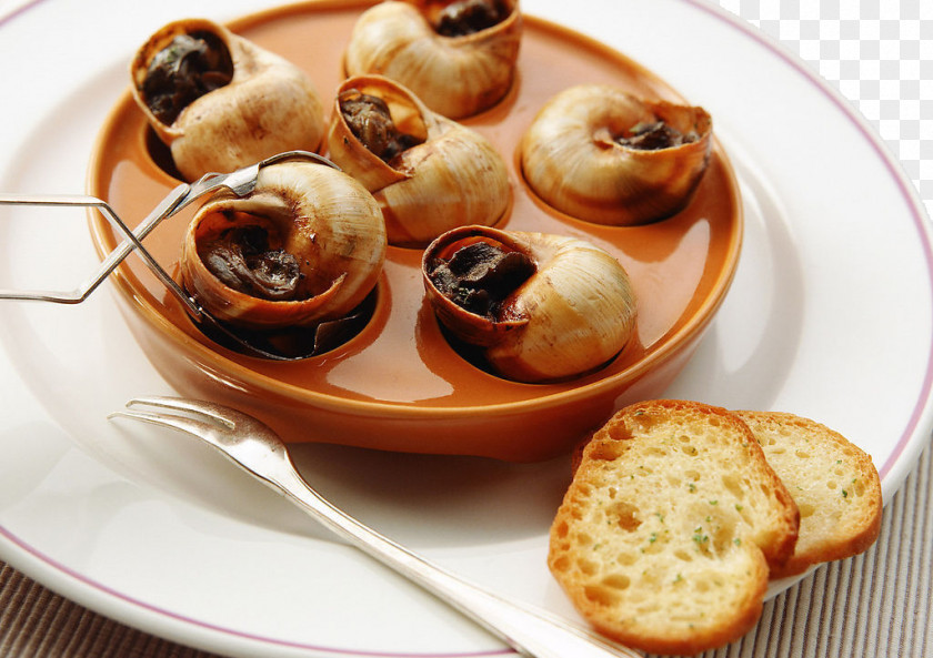Steamed Snail And Fork French Cuisine Seafood Escargot Cooking PNG