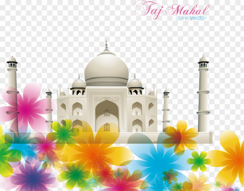 Colorful Flowers Church Poster Taj Mahal Illustration PNG