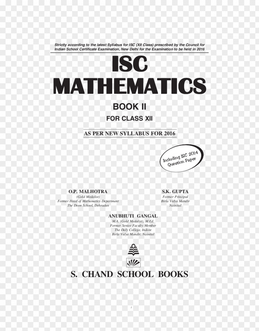 Book Document CBSE Exam 2018, Class 12 Mathematics Paper S. Chand’s ISC Class-XII PNG