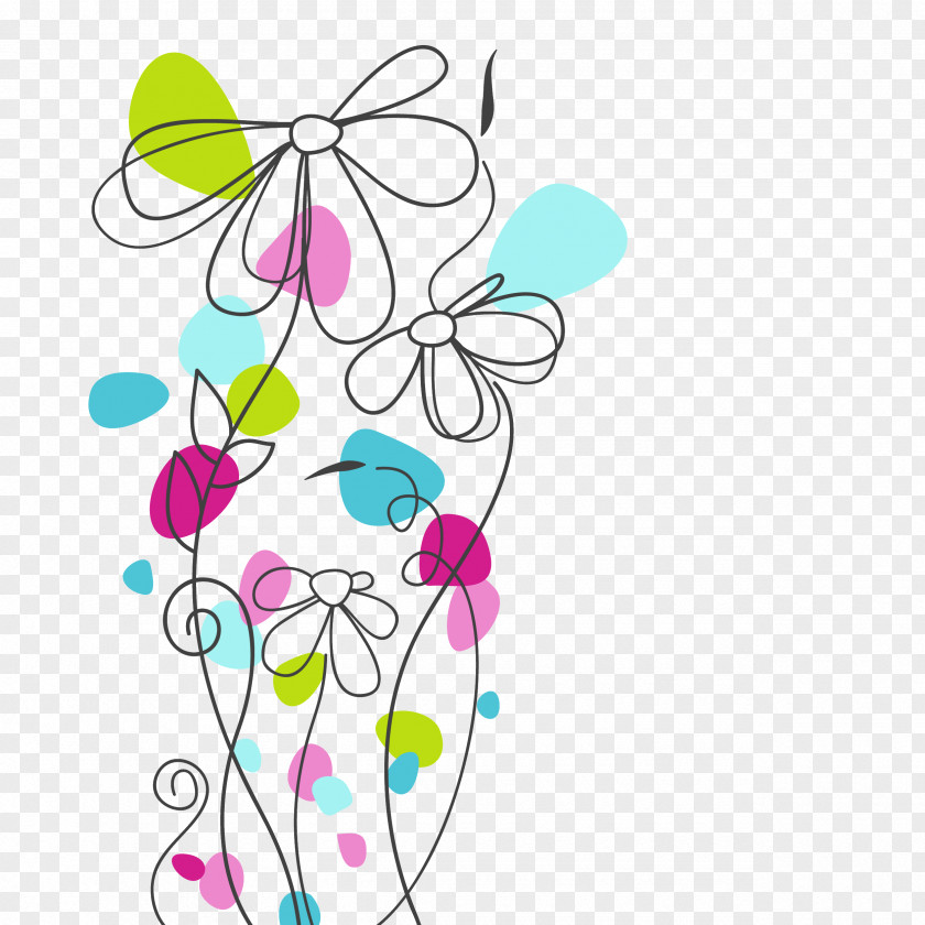 Flower Lines Cartoon Drawing Illustration PNG