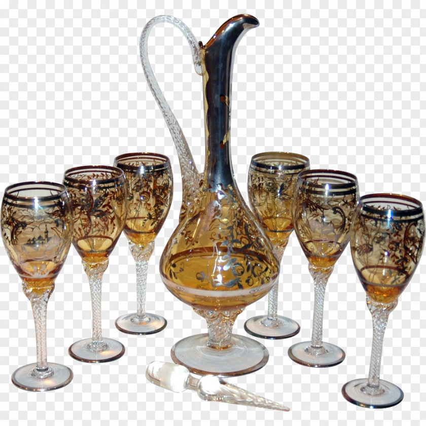 Amber Wine Glass Champagne Stemware Bottle PNG