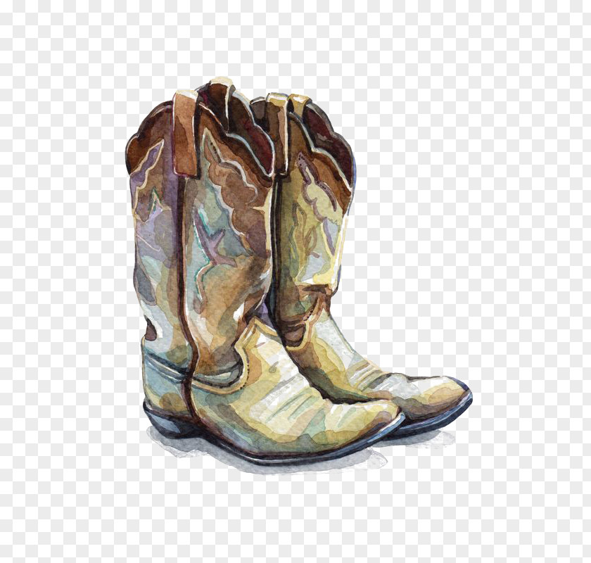 Hand-painted Watercolor Boots Cowboy Boot Painting Shoe Illustration PNG