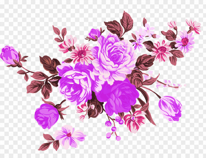 Purple Dream Flowers Decorative Patterns Garden Roses Flower Clip Art PNG