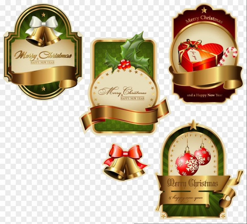 Merry Christmas Icon Set Ornament Label Sticker PNG