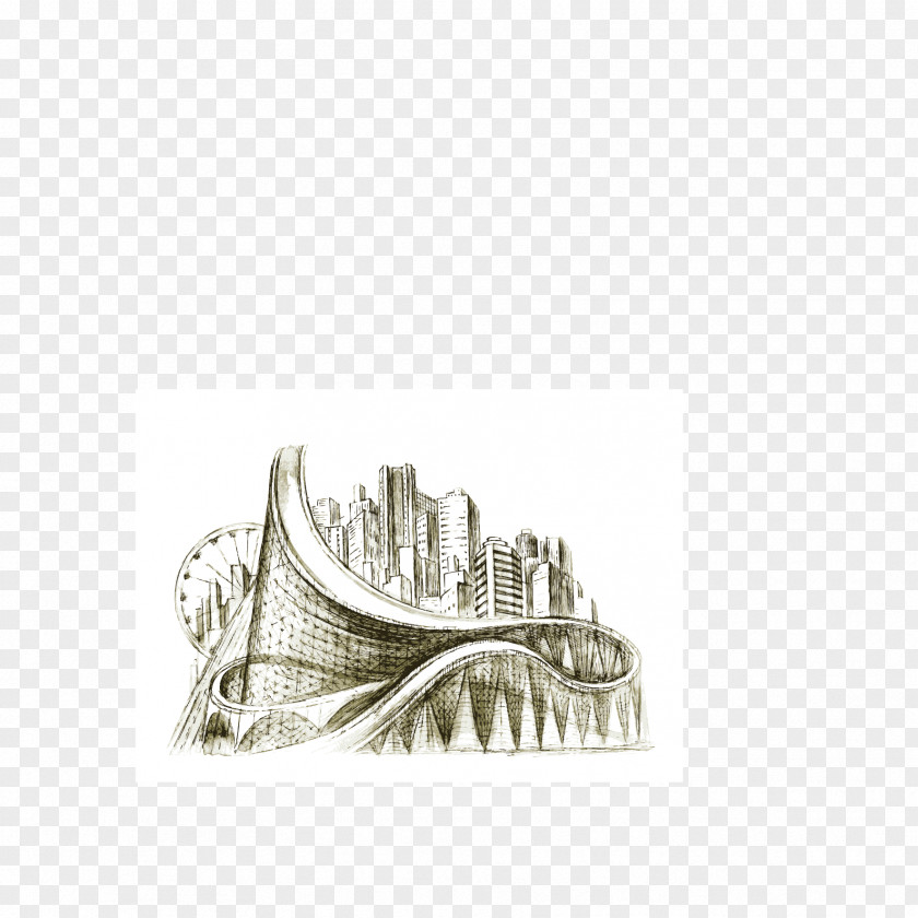 Hand-painted City Building Architecture Architectural Engineering Sketch PNG