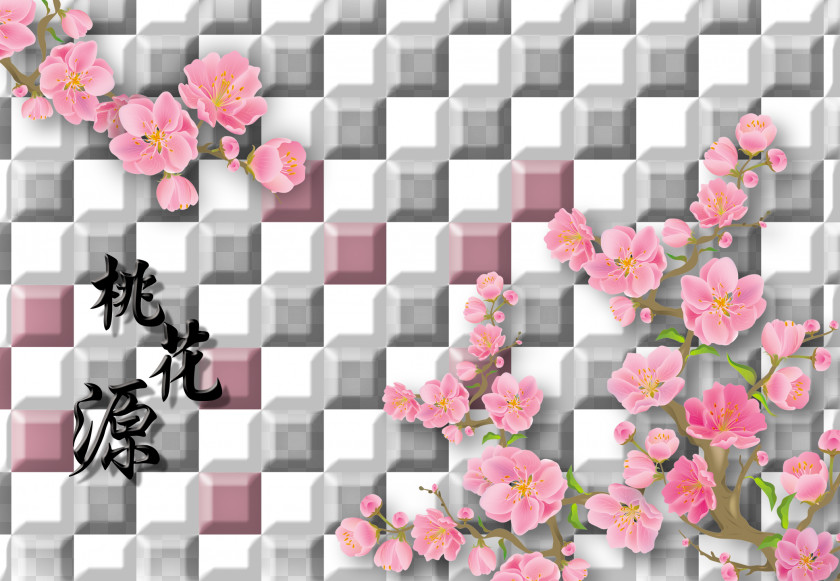 Cherry Background Material Lattice Blossom PNG