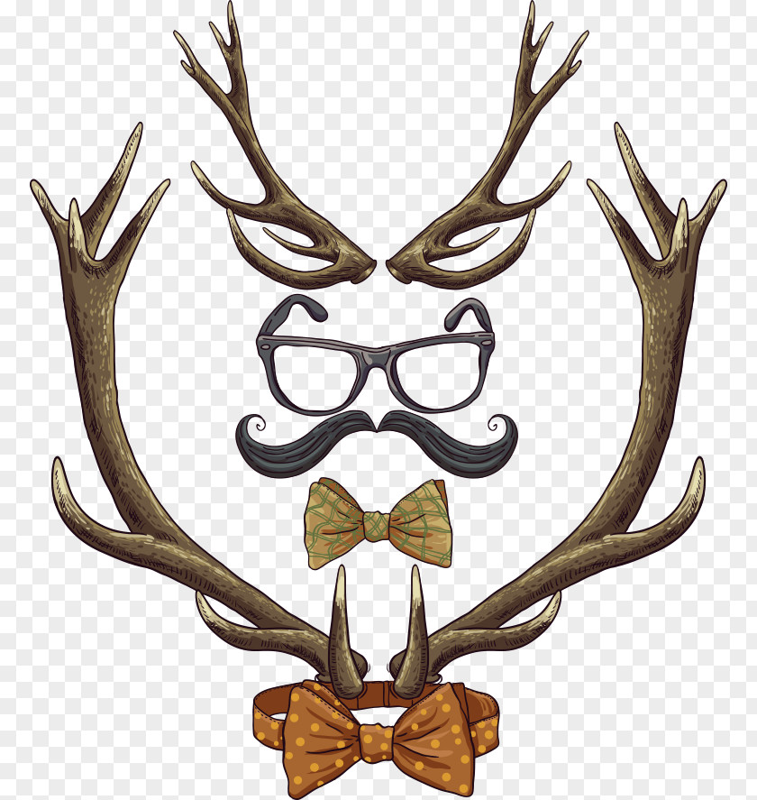 Beard And Glasses Vector Velvet Bow Hipster Reindeer Vintage Clothing PNG