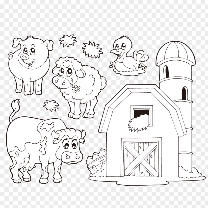 Bovine Button Animal Coloring Book Livestock Farm PNG