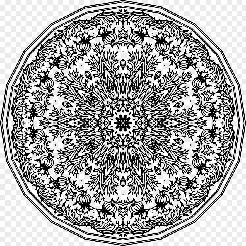 Circular Black And White Drawing Ornament Mandala PNG