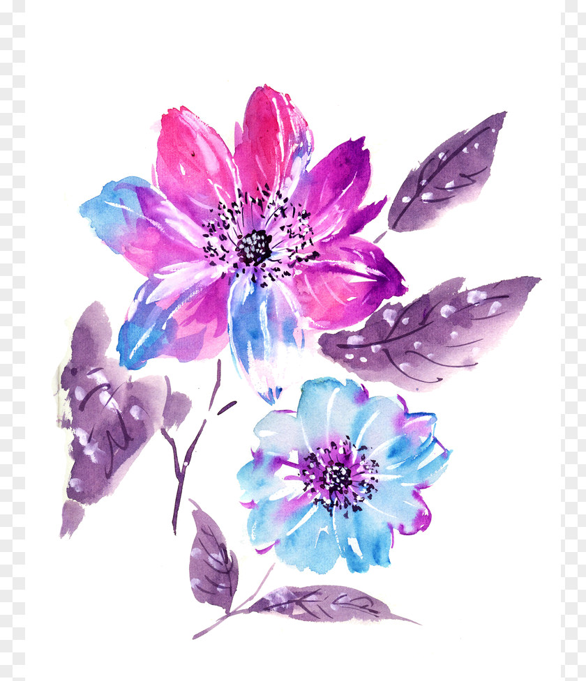 Violet Flower Watercolor Painting Drawing PNG