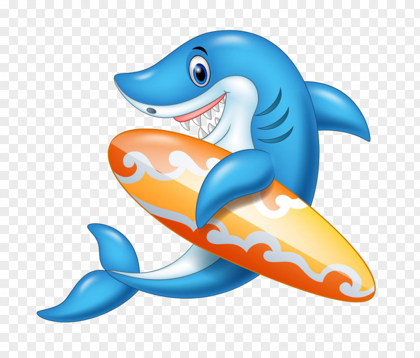 Jumping Sharks Shark Cartoon Surfboard Illustration PNG