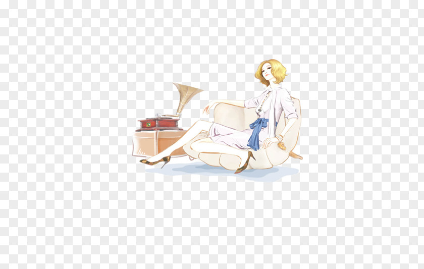 Elegant Women Couch Woman Color Illustration PNG