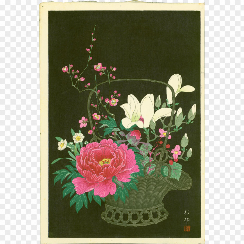 Japan Floral Design Japanese Art Woodblock Printing PNG