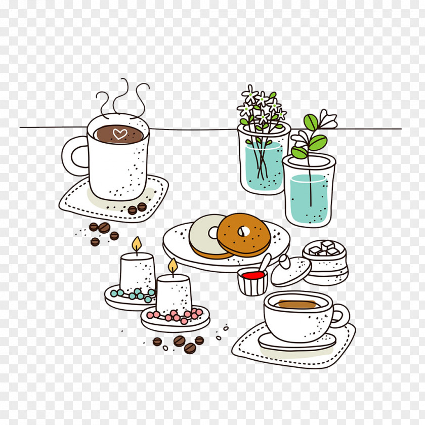 Illustration Coffee Shop And Doughnuts Cafe Cup PNG