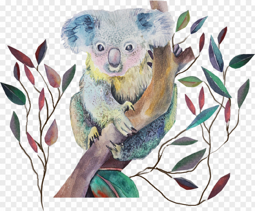 Hand-painted Pattern Koala Long-sleeved T-shirt PNG