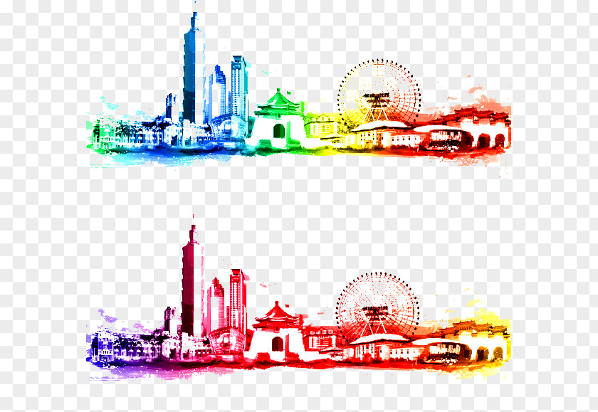Colorful City Silhouette Illustration PNG