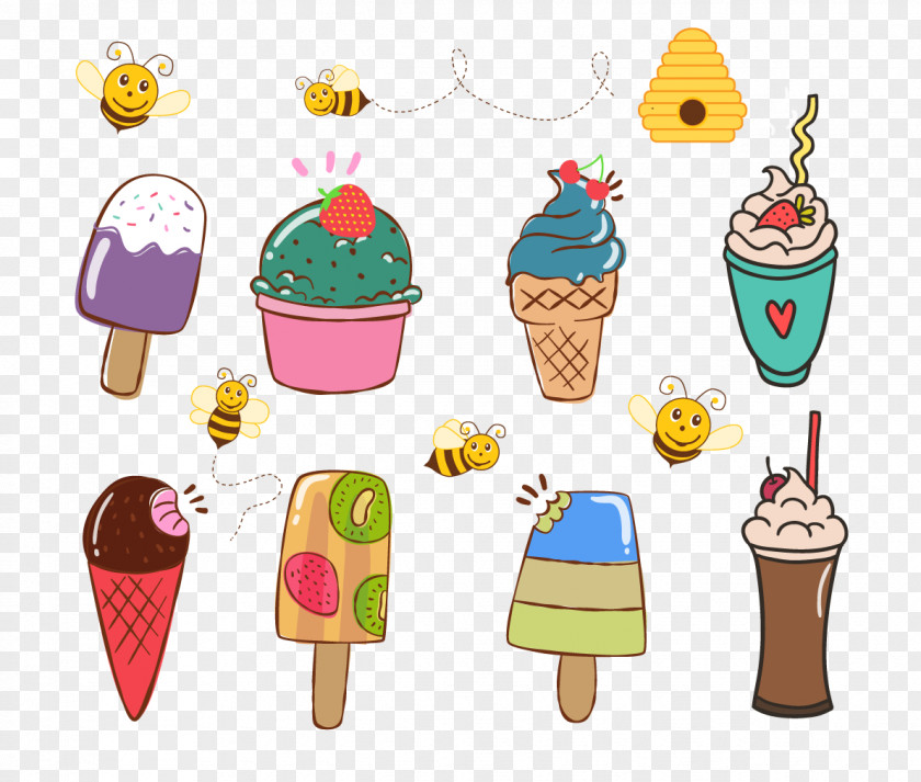 Vector Cute Cold Ice Cream Cone Milkshake Fried PNG